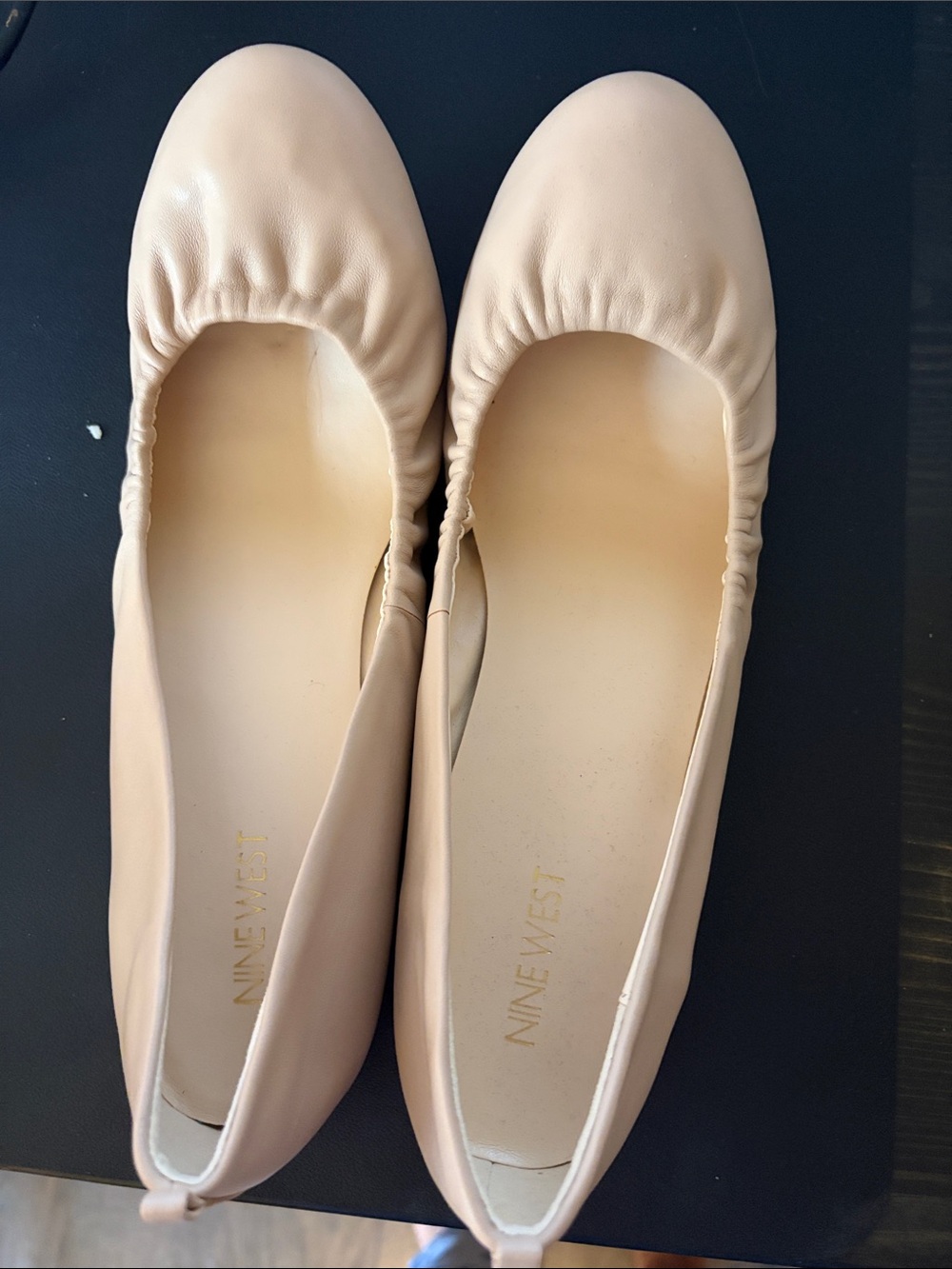 NEW Nine West Light Beige Gathered-Top Ballet Flats